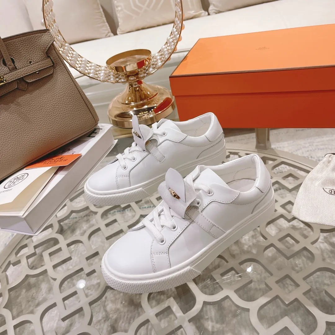 👟👟Ex-factory price 480👟👟 Women's shoe factory HERMES The latest Kelly buckle white sneakers! The highest version on the market! Purchasing level quality! Size: Female: 35-40,